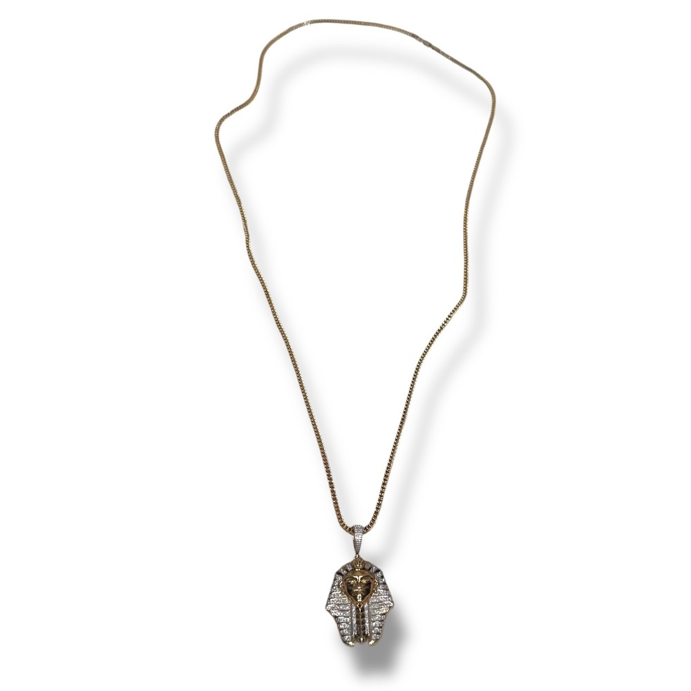 Joe Rodeo 10K Gold Pharaoh Diamond Pendant Necklace 30" Franco Chain 21g Weight